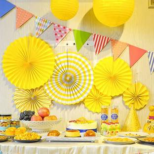 shopping mart Yellow Set of 6 Paper Hanging Fans Decoration Girls&Boy