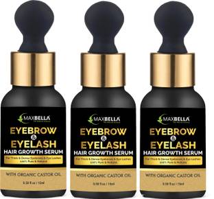 MaxBella Eyebrow & Eyelash Growth Serum with Castor, Onion Oil and Vitamin E | Grow Stronger, Fuller, Thicker, Regrowth | Eyebrow & Eyelash Enhancing Oil | 3 Pack of 15 ml
