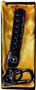 VINAL Stylish Leather Stripe MERCEDES Keychain with Auto Keyring Key Accessories & Metal Hook Locking for finished look, Key Chain For MERCEDES Car Key Chain