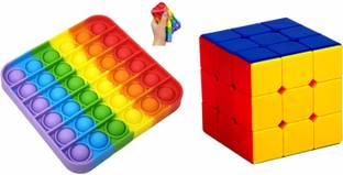 PRAYOSHA ENTERPRISE Pop It Fidget Toys, Push Pop Bubble Fidget Sensory Toy, Fidget Rectangle Shape and Cube size 3 x 3 High Speed Sticker less Magic Puzzle Cube