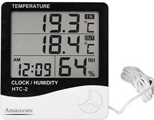 AMAZECARE HTC-2 Hygrometer Electronic Thermo Hygro with External Sensing Probe Humidity Meter Tester + Temperature Meter + Alarm Clock + Time with Pin-Type Digital Moisture Measurer All-in-One Digital Moisture Measurer