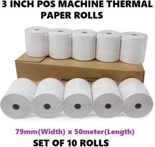 AIMERS 3 Inch Best Thermal Paper Rolls for Billing Pos Machine- 79mm(Width)x50meter(Length) Set of 10 Rolls 79mm 70 gsm Thermal Paper