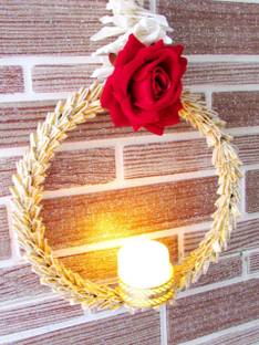 thriftkart 2Pc Handmade Wall Door Hanging White Gajra String With Rose and T Light Holder and T Light Led Hanging Torans Decoration Item For Home Decor Diwali Festival Navratri (4 Ft 2 Strings) Paper Tealight Holder Set