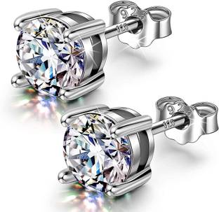 Femme Jam 925 Sterling Silver Zirconia Crystal Round Stud Earrings for Women & Girls Swarovski Crystal Sterling Silver Stud Earring