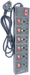 Om Traders 6+6 Socket Extension Boards 144 inch copper long wire BLACK 6 A Three Pin Socket