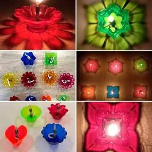 DARSHANAM WORLD Reflected Shadow Floating Transparent Diwali Diya Set Lantern Candle Panti Oil Lamps for Diwali Puja/Pooja Room Decoration Item Gift Plastic Diya Set of 12 Plastic (Pack of 12) Table Diya Set