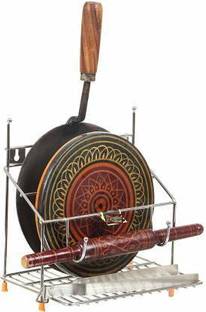 Homedmart Chakla/Belan Kitchen Rack Steel presents a Chakla Belan and Tawa Stand for Kitchen - 100% Rust-Free Stainless Steel Rolling Pin Board Holder Wall Mount