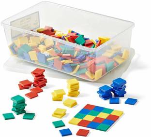 THE LABWORLD Plastic Square 1 inches Counter coin chips tokens tiles for counting kids,shops,home,school ,100 pieces