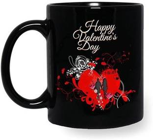 Pride Kraft Happy Valentine's Day High Quality Printed Ceramic Black Best Gift For Valentines Day Capacity 330ML Best Gift For Your Love Friend Boyfriend Girlfriend And your loved once Ceramic Coffee Mug