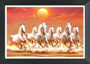 FRIZZY ARTS seven horse lucky paintings| vastu photo frames | seven lucky horse photo frame Digital Reprint 10 inch x 14 inch Painting