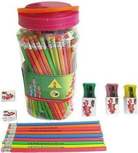 GOLDWIDE YoYo Kool -Extra Dark Triangular Shape Eco Friendly Pencils ( Pack of 100 Pencils jar + 5 Sharpener Pencil (Set of 100, Multicolor) Pencil