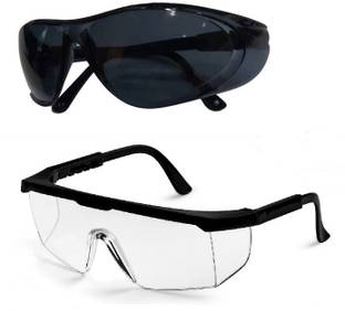 Quantum Retail - (QR2 + QR9) Eye Protection Safety Goggles Glasses Anti-Droplets Protective Eyeglass with Clear Polycarbonate Lens - {Pack of 2} - Blowtorch, Laboratory, Power Tool, Welding, Wood-working  Safety Goggle