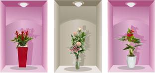 Decoration Designs 96 cm 3 Pieces 3D Beautiful Decal Flower Pot Design Wall Sticker S Self Adhesive Sticker