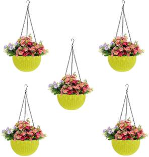 GO HOOKED Plastic Hanging Pot, Yellow, 4.8 Inch, 5 Pieces for Home/Garden/Balcony Decor Plastic Vase