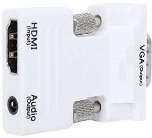 RuhZa HDMI Female to VGA Male Converter Adapter with 3.5mm Audio Jack Gold-Plated Adapter Compatible with Laptop Worldwide Adaptor