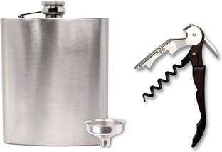 Protos India.Net Hip Flask Funnel Wine bottle Opener 3 - Piece Bar Set