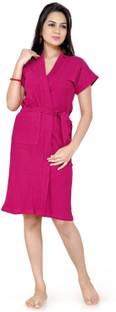 ELEVANTO Pink Free Size Bath Robe