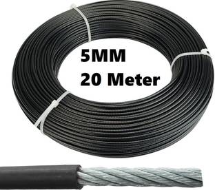 ivee international Gym Machine Wire Rope PU Coated Cable Inside Steel (Black) (5 MM, 20 Meter) Climbing Pulley