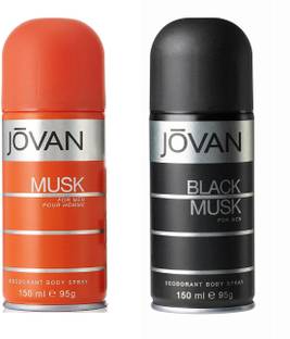 Jovan Musk and Black Musk Deodorant Body Spray For Men 150ML Each (Pack of 2) Deodorant Spray  -  For Men