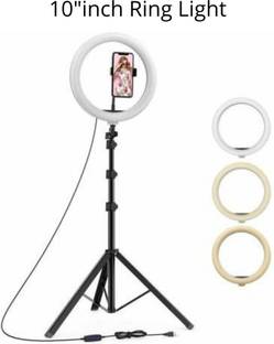 kajtosh 3 Modes Color-Dimmble Led Ring Light(size-10"inch) For video shooting,photography,live video streaming,selfie ring light,Make-up led light,night video shoot Light (Black-White) Ring Flash