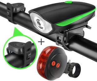 NSV Rechargeable cycle Light + Horn With Tail Laser Light In 3 Different Mode LED Front Rear Light Combo