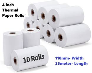 एमर्स 4 Inch थर्मल प्रिंटर पेपर रोल्स साइज़- 110mm(विड्थ)x25मीटरr(लेंथ), 10 का सेट रोल्स 110mm थर्मल पेपर