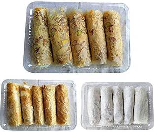 VEDANK Atreyapuram Special Dry Fruit Putharekulu 5pc, Jaggery Putharekulu 5pc, Sugar Putharekulu 5pc - Combo Box (3 x 120 g) Box
