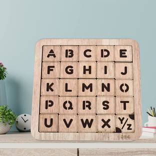 GOPINATH AUTOLINK Educational Learn Capital ABCD Puzzle Game on Wooden Board Activity for Kids , Improve Brain Teaser IQ Game, Educational Puzzles Board, Preschool Educational Toy, Non Interlocked Pieces ((5x5) ABCD) - Off white Board Game Accessories