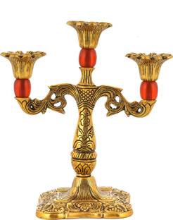 HOUZZPLUS Decorative Orange Crystal Aluminium 3 - Cup Candle Holder Aluminium Candle Holder