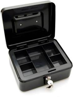 Dingli Metal Jewelry Safe Box with Plastic Coin Tray medium 9002 Black Cash Box