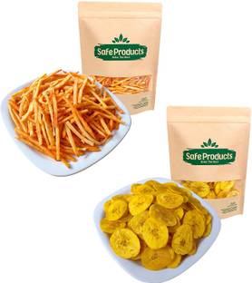 Safe Products Banana Chips and Spicy Tapioca Chips Combo 300g Each Total Weight 600g Chips