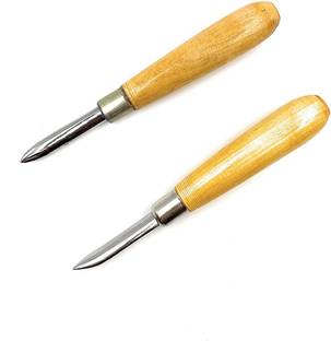 Ceznek Steel Burnisher Set of 2 Straight & Curved with Wood Handle for Bezel Setting, Metal Clay,Engraving,Jewellery Making,Gold/Silver Foil or Keum-boo Application,Watchmaking,Model Making,Hobby Crafts Combination Chisel Set