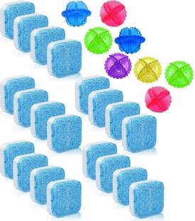 RUDRESHWAR 20 Pic.- Washing Machine Cleaner Tablet Washer Cleaner With 8 Pic. Washing Machine Ball Laundry Dryer Ball(Multi Color) Dishwashing Detergent