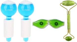FLYDER 2Pcs. ice Globes For Face Facial Ice Globe, Smart Magic Cool Face Roller Ball, Facial Massage Tools With 100% Natural Jade Stone Facial Roller Massage, Face Eye Neck Foot Massage.With Aloe Vera Cool Gel Eye Mask.