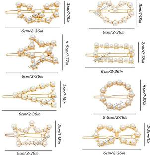 Krenoz Minimalist Metal Pearl Geometric Design Barrettes Hair Clips Pins in assorted colour and assorted design for Girls and Women (Pack Of 6) Hair Pin