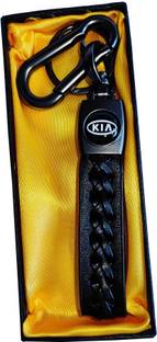 VINAL Stylish Leather Stripe KIA Keychain with Auto Keyring Key Accessories & Metal Hook Locking for finished look, Key Chain For KIA Key Chain Key Chain