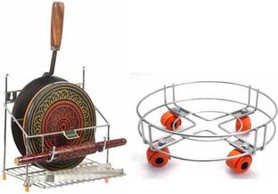Homedmart Chakla/Belan Kitchen Rack Steel Presents a combo pack of durable rust free cylinder steel trolley + 4 in 1