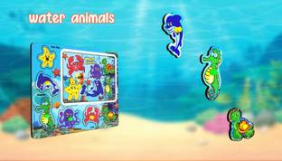 BitFeex Water Animals wooden Jigsaw Preschool & Paygroup Educational Puzzle kids toys for age 2 to 5 year baby boys & girls , toddler easy activity learning board game for kindergarten Childrens 12 parts