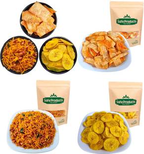 Safe Products Banana Chips Spicy Mixture and Chili Tapioca Chips Combo (Total 900 gm)