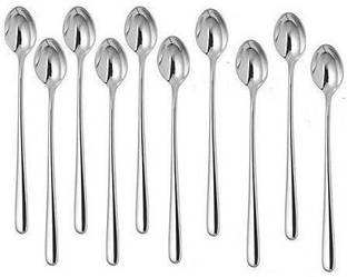 salma Long Handle Spoon set 10 Stainless Steel Ice Tea Spoon, Ice-cream Spoon, Cream Spoon Set