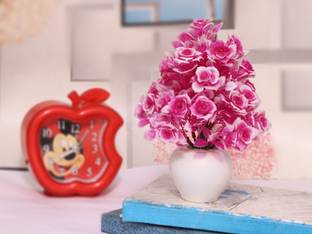 NERAPI Beautiful Mini Love Pink Wild Rose Flower Plant For Décoration, Pink Rose Artificial Flower  with Pot