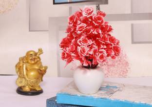 NERAPI Beautiful Multicolor Mini Roses Wild Flower Plant for Decoration, Red Rose Artificial Flower  with Pot