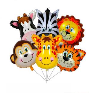 SOI Solid Jungle Theme Party Decoration Foil Balloons - 6Pcs Set For Safari Or Animal Theme Birthday Party Decorations/ Jungle Theme Balloons /Animal Balloons For Birthday Party Decoration Balloon