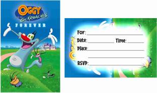 Balloonistics Oggy and Cockroaches Theme Invitations Cards with Envelopes for Birthday Party Kids Birthday Party Invitations for Boys and Girls Pack of 10 Invitation Card
