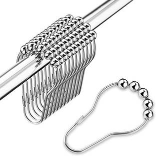 PINDIA Rustproof Nickel 5 Roller Shower Ball Curtain Hooks (6 x 4 cm) Pack of 12 Curtain Ring with Hook