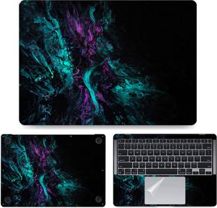 dzazner Fullbody 4 in 1 Precision Cut Laptop Skin Wrap (Top, Bottom, Around Keyboard, Trackpad Protector) Decal Vinyl Sticker Compatible for MacBook Air 13 Inch M1 2020, Model A2337 - Cyan Megenta Art on Black Self Adhesive Vinyl Laptop Decal 13