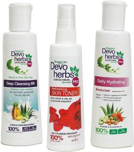Devoherbs Home Care Combo Pack Of Deep Cleansing Milk, Skin Toner , Moisturizer For Dry Skin