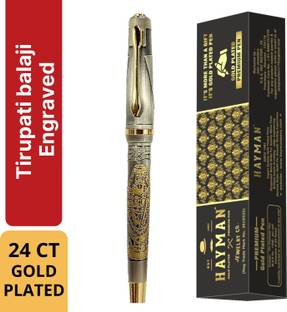 Hayman 24 CT Gold Plated Tirupati Balaji Engraved Roller Ball Pen
