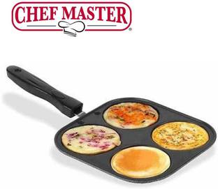 Chefmaster ® Non-Stick Mini Grill Tawa Uttapam Tawa Multi Snack Maker 4 in 1 Pan Mini Pancake Tawa | Omelette Pan | Mini Pan Crepe Maker | Egg Tawa Pancake Pan | Egg Pan Omlet Maker Pan | Half Fry Egg Pan | Mini Pancake Maker | Non-Stick Mini Uthappam Tawa Non Stick Set Dosa Tawa With Hemmer-tone Coating ( Grey, Silver) Grill Pan 19.5 cm diameter 0.5 L capacity
