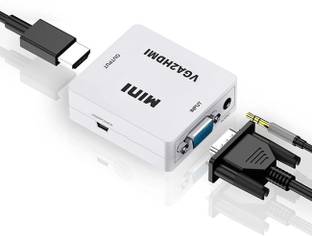 microware VGA to HDMI 1080P Full HD Mini VGA to HDMI Audio Video Converter Adapter Box with USB Cable and 3.5mm Audio Port Cable Support HDTV for PC Laptop Display Computer Mac Projector Media Streaming Device